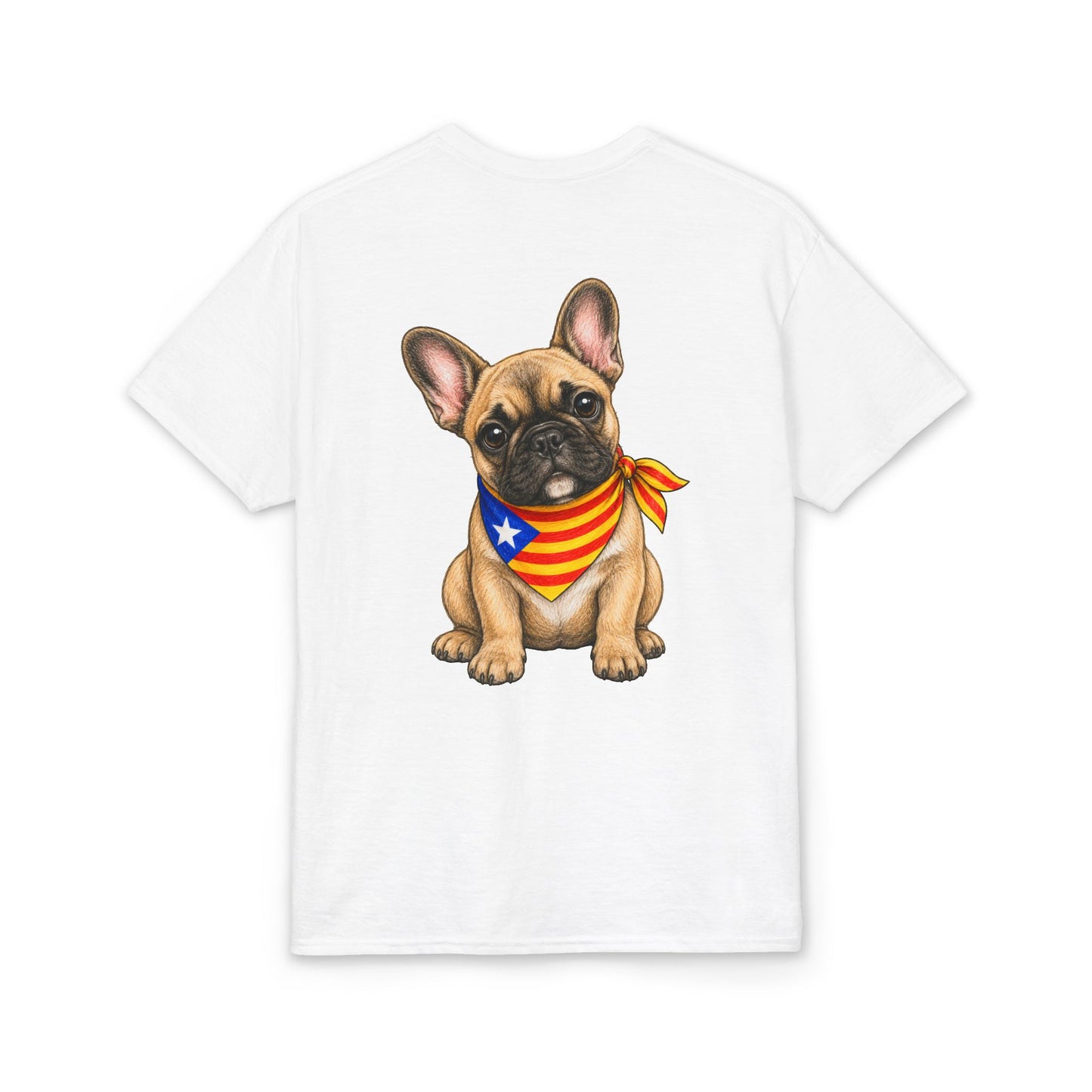 French Bulldog Puppy T‑Shirt — Cute Pup with Catalan Flag Bandana Back Print